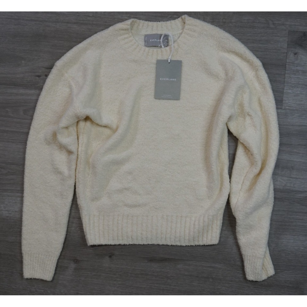 New EVERLANE Ivory Cream Boulce Teddy Crewneck Wool Pullover Sweater XS = 0/2
